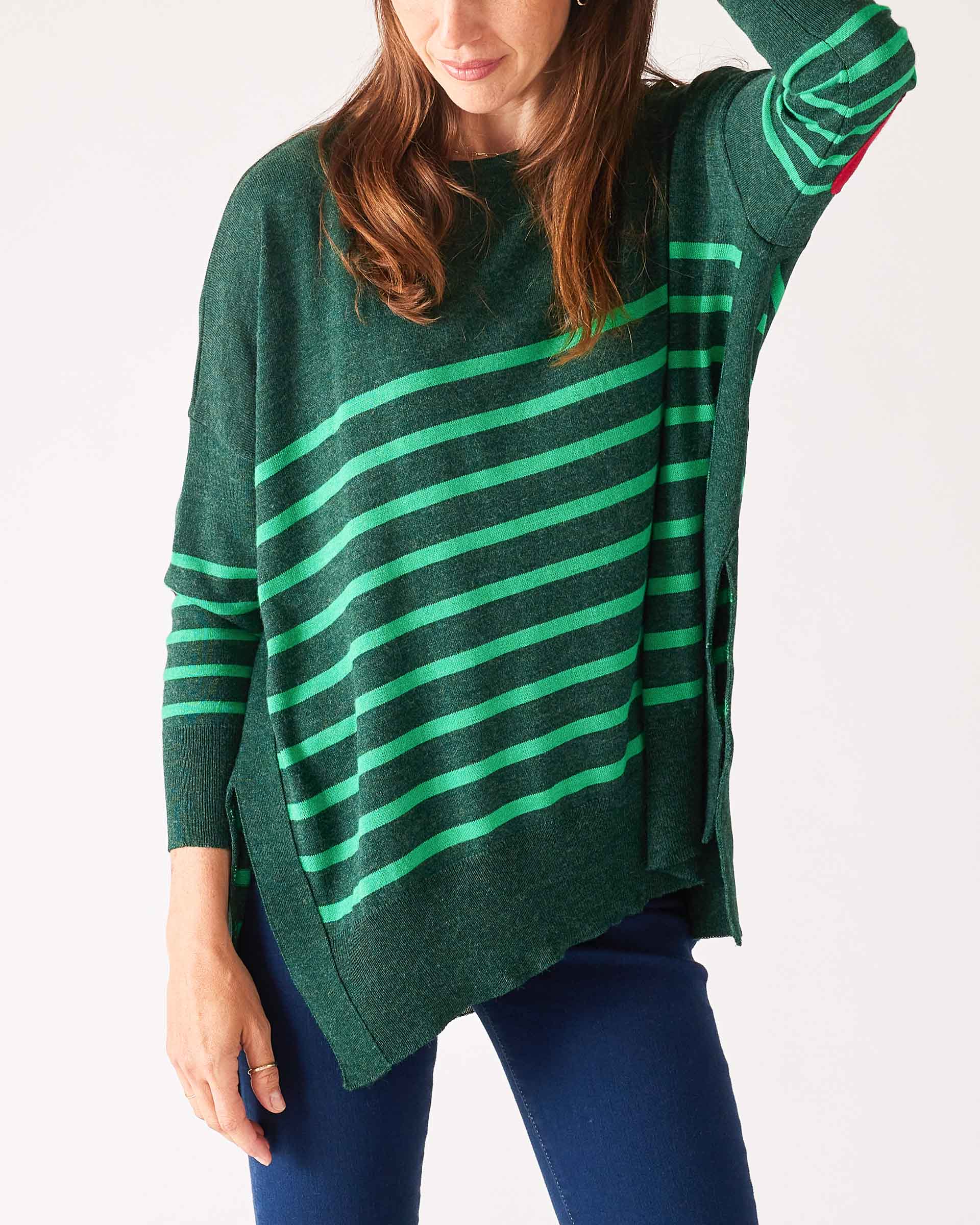 Women's Green Striped One Sized Holiday Sweater