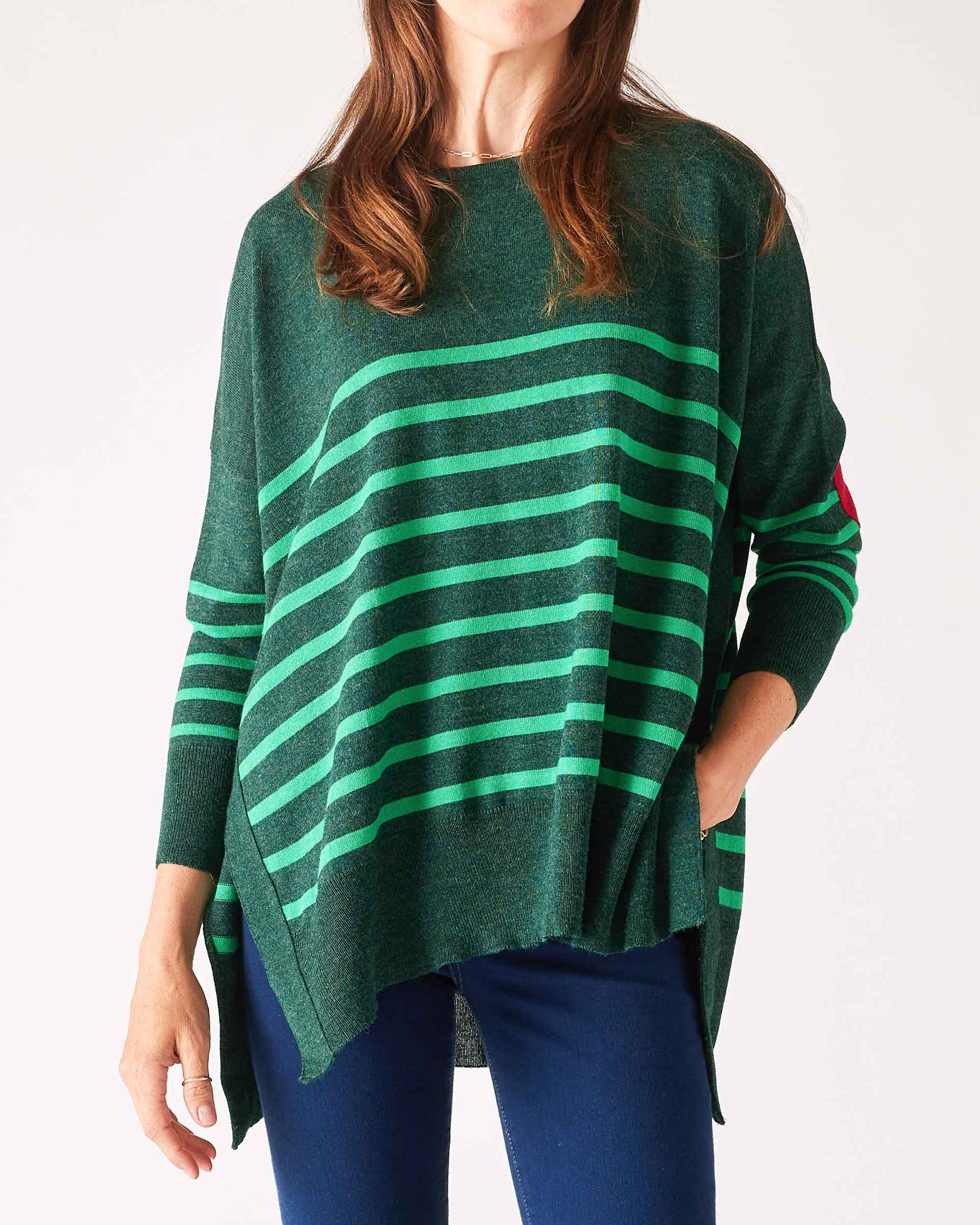 Women's Green Striped One Sized Holiday Sweater