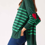 Women's Green Striped One Sized Holiday Sweater