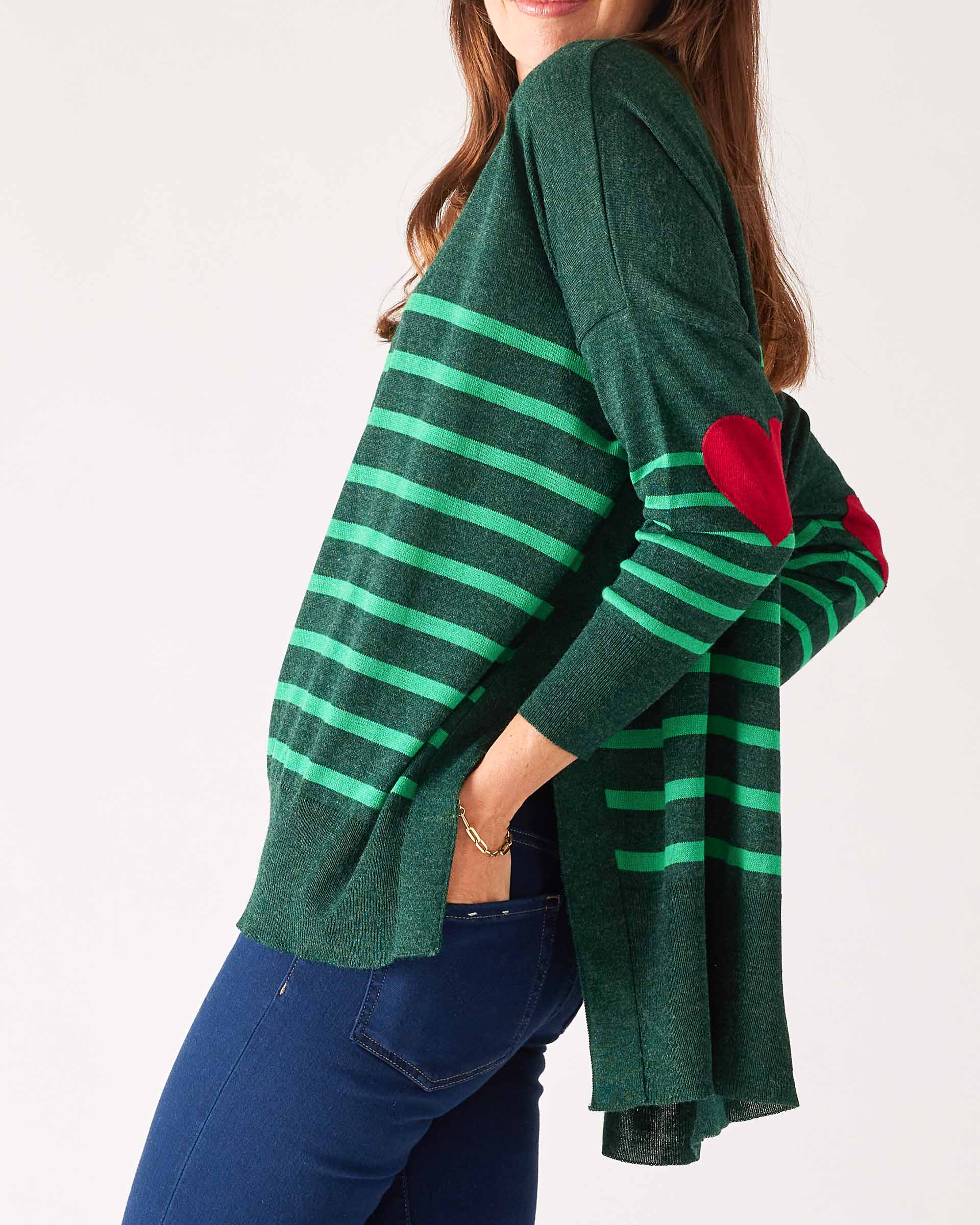 Women's Green Striped One Sized Holiday Sweater