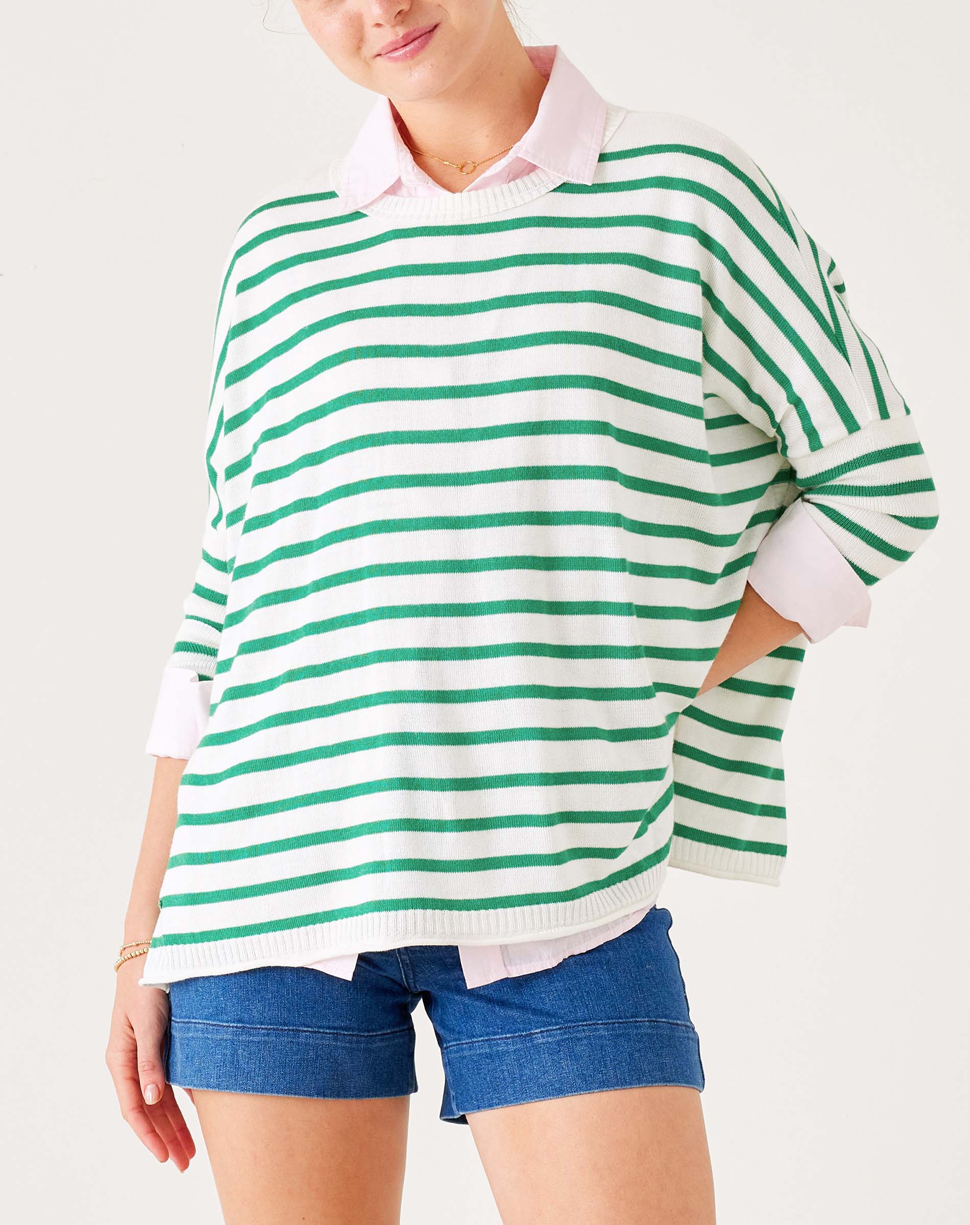 Women's Green Striped Oversized Sweater