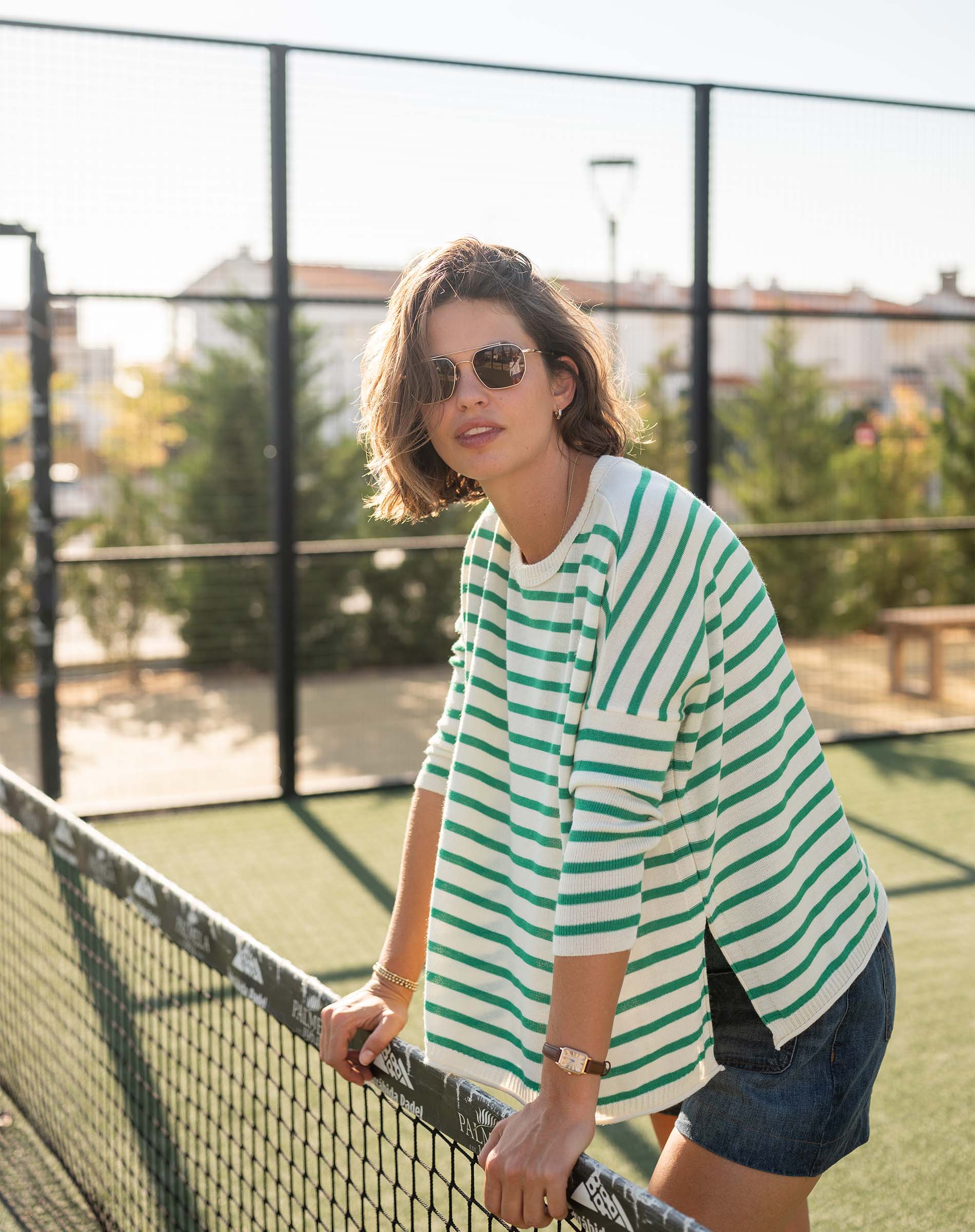 Women's Green Striped Oversized Sweater
