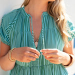 Women's Green Striped Short Sleeve Maxi Dress