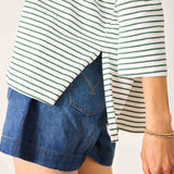 Women's Green Striped Ringer Tee