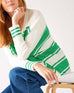 Women's One Size Vneck Knit Sweater in Green Stripes Chest Side View