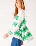Women's One Size Vneck Knit Sweater in Green Stripes Drape of Fabric