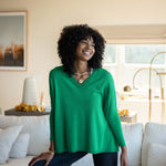 Women's Emerald Green V-Neck Sweater One SIze