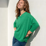 Women's Emerald Green V-Neck Sweater One SIze