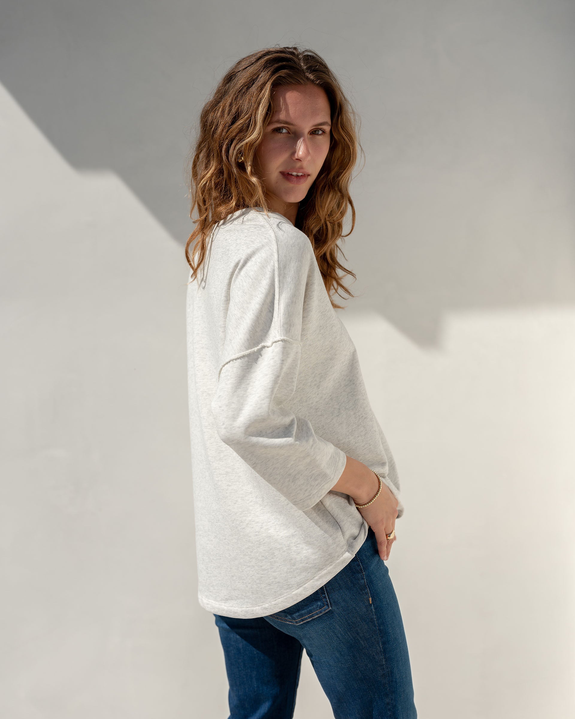 Women's Grey French Terry V-Neck Sweatshirt