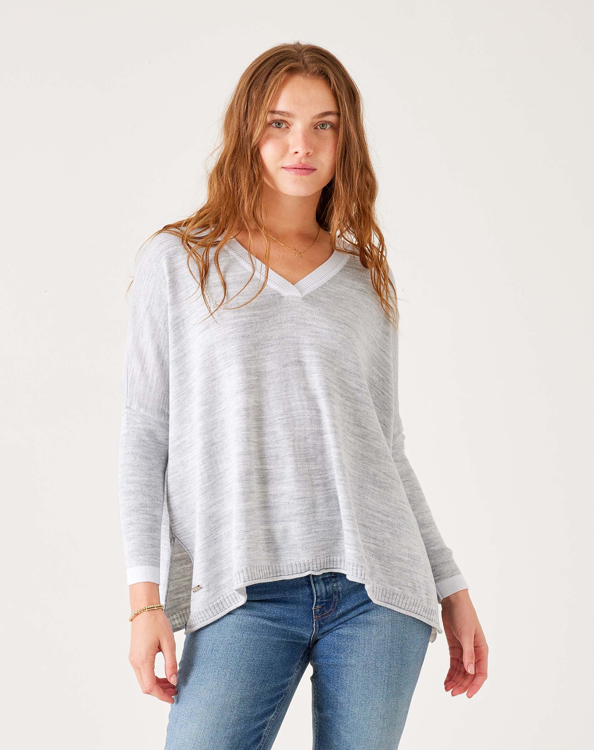 Women's Grey Vneck Oversized Sweater