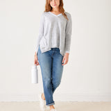 Women's Grey Vneck Oversized Sweater