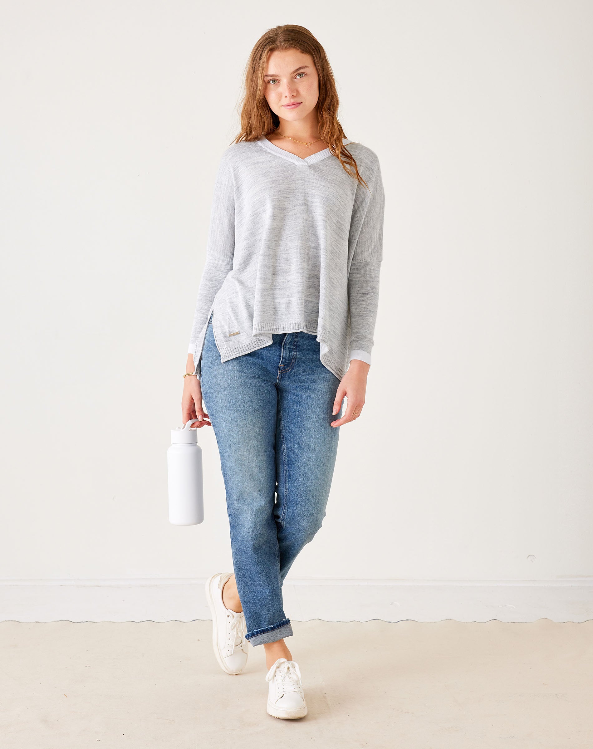 Women's Grey Vneck Oversized Sweater