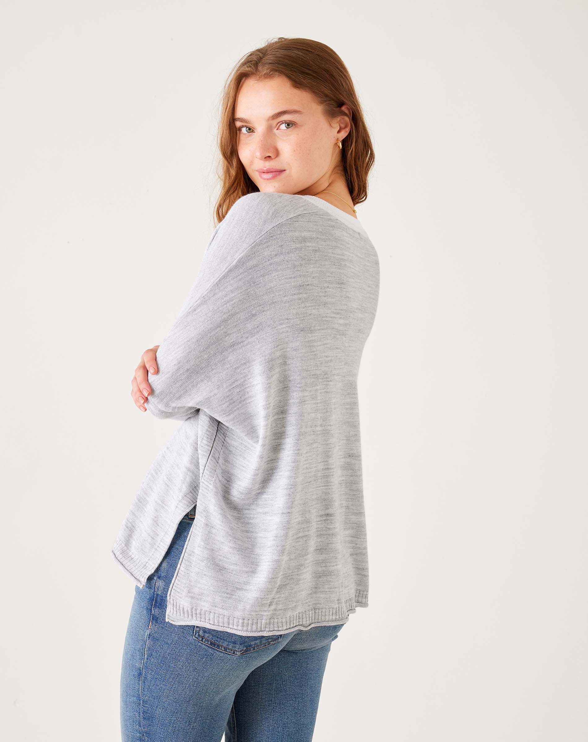 Women's Grey Vneck Oversized Sweater