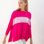 Women's Hot Pink One Sized Sweater With Pink Hearts On Elbow and J'ADORE Motto on Chest