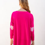 Women's Hot Pink One Sized Sweater With Pink Hearts On Elbow and J'ADORE Motto on Chest