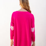 Women's Hot Pink One Sized Sweater With Pink Hearts On Elbow and J'ADORE Motto on Chest