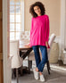 Women's Oversized Crewneck Knit Sweater in Hot Pink Home Loungewear