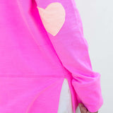 Women's Hot Pink Oversized Tee with Orange Heart Patch on Elbow