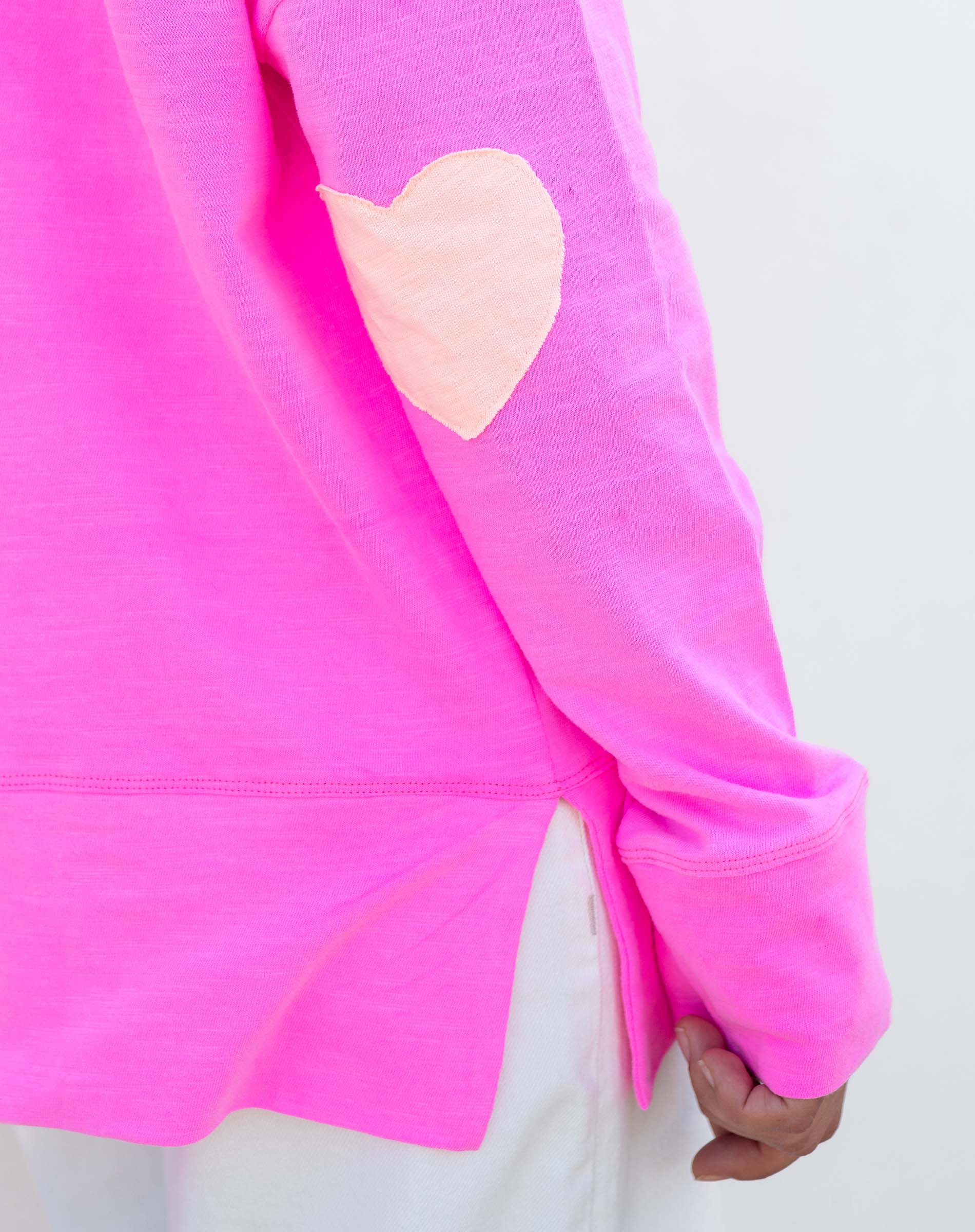 Women's Hot Pink Oversized Tee with Orange Heart Patch on Elbow