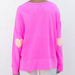 Women's Hot Pink Oversized Tee with Orange Heart Patch on Elbow