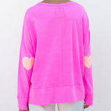 Women's Hot Pink Oversized Tee with Orange Heart Patch on Elbow