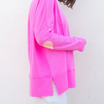 Women's Hot Pink Oversized Tee with Orange Heart Patch on Elbow