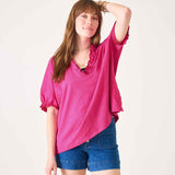 Women's Hot Pink Short Sleeve Ruffle Tee
