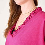 Women's Hot Pink Short Sleeve Ruffle Tee
