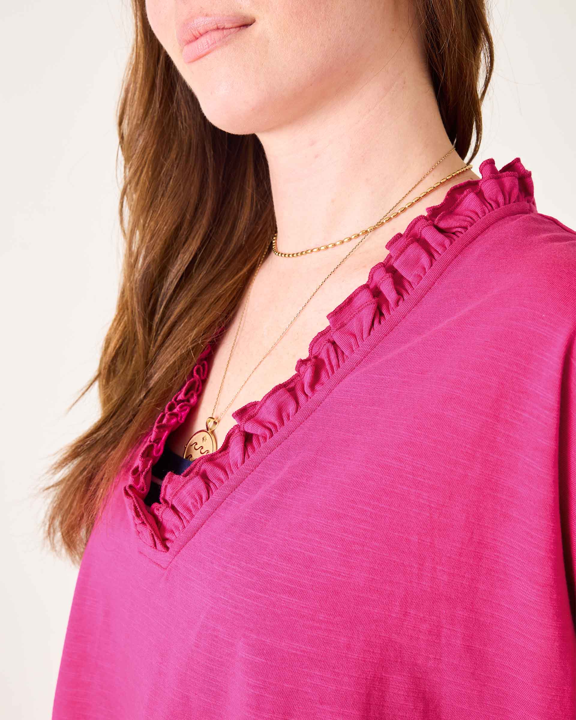 Women's Hot Pink Short Sleeve Ruffle Tee
