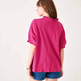 Women's Hot Pink Short Sleeve Ruffle Tee