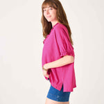 Women's Hot Pink Short Sleeve Ruffle Tee