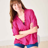 Women's Hot Pink Short Sleeve Ruffle Tee