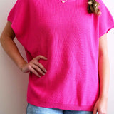 Women's One Size Hot Pink Short Sleeve Sweater With Buttons Down Back Casual Day Outfit