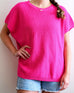 Women's One Size Hot Pink Short Sleeve Sweater With Buttons Down Back Casual Day Outfit