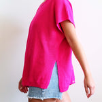 Women's One Size Hot Pink Short Sleeve Sweater With Buttons Down Back Casual Day Outfit