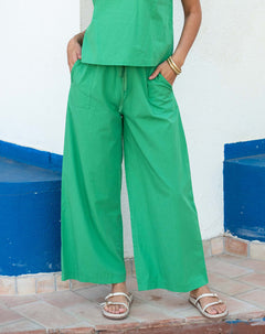 Women's Kelly Green Wide Leg Drawstring Pant