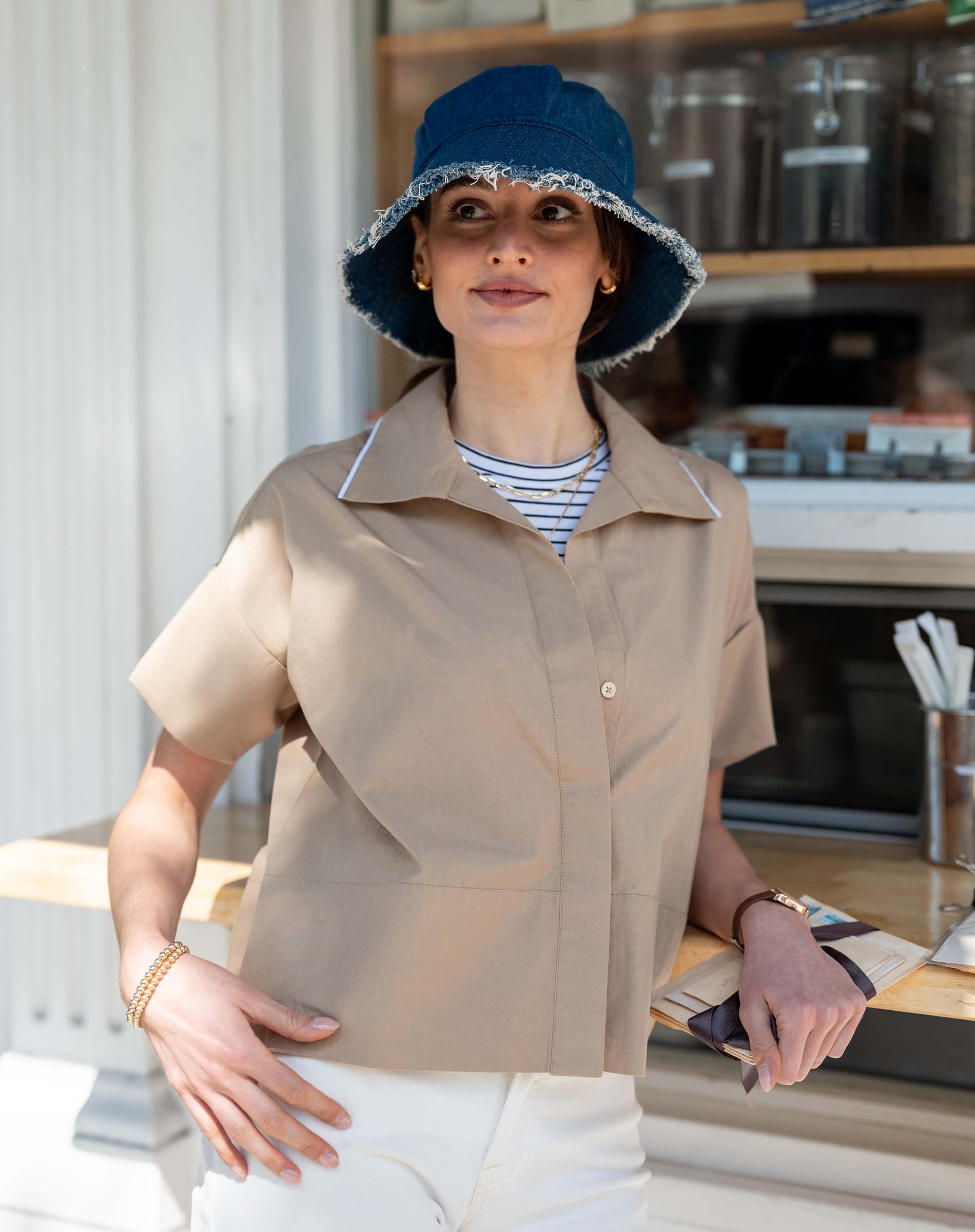 Women's Khaki Short Sleeve Top