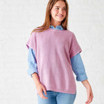 Women's One Size Lavender Short Sleeve Sweater With Buttons Down Back