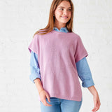 Women's One Size Lavender Short Sleeve Sweater With Buttons Down Back