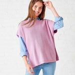 Women's One Size Lavender Short Sleeve Sweater With Buttons Down Back