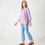 Women's One Size Lavender Short Sleeve Sweater With Buttons Down Back