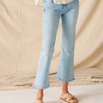 Women's Light Blue-5 Pocket Universal Midrise Wide Leg Stretchy Cropped Mini Boot Jeans Front View