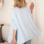 Women's Oversized Crewneck Knit Sweater in Light Blue Back View Drape