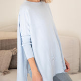 Women's Oversized Crewneck Knit Sweater in Light Blue Chest View