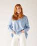 Women's Light Blue Everyday High Low Waist Jersey Knit Pullover V-neck Toujour Sweater Front View Hands in Pockets