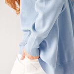 Women's Light Blue Everyday High Low Waist Jersey Knit Pullover V-neck Toujour Sweater Side View Waist Detail