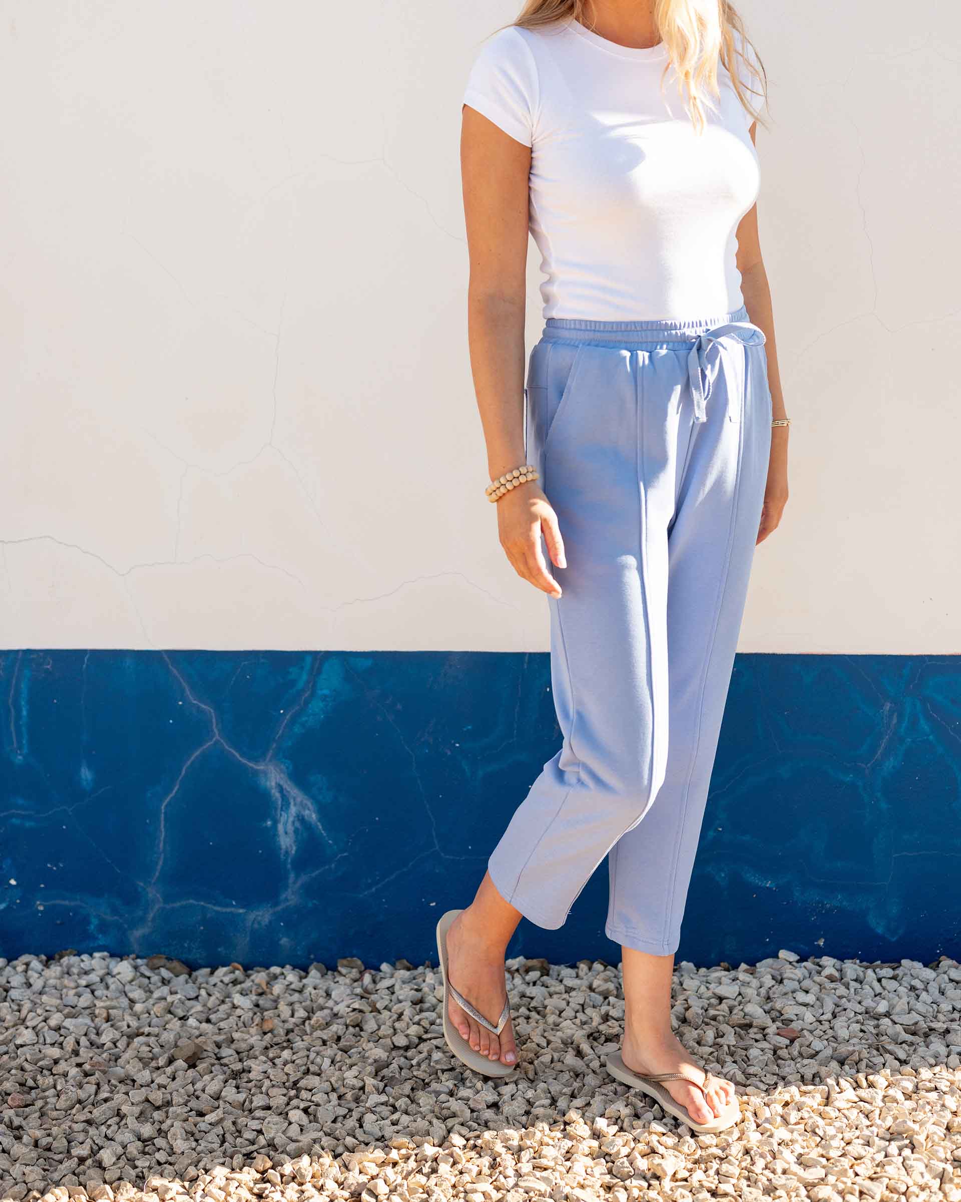 Women's Light Blue French Terry Jogger With Drawstring