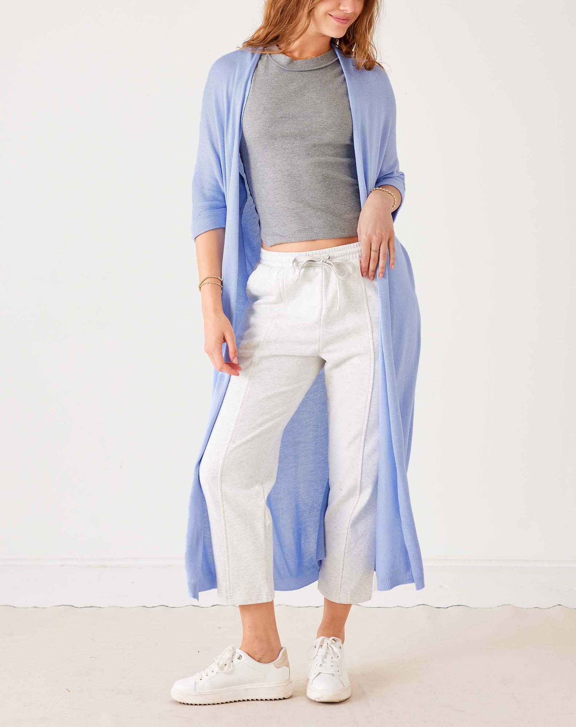 Women's Lightweight Baby Blue Short Sleeve Duster and Everyday Basic