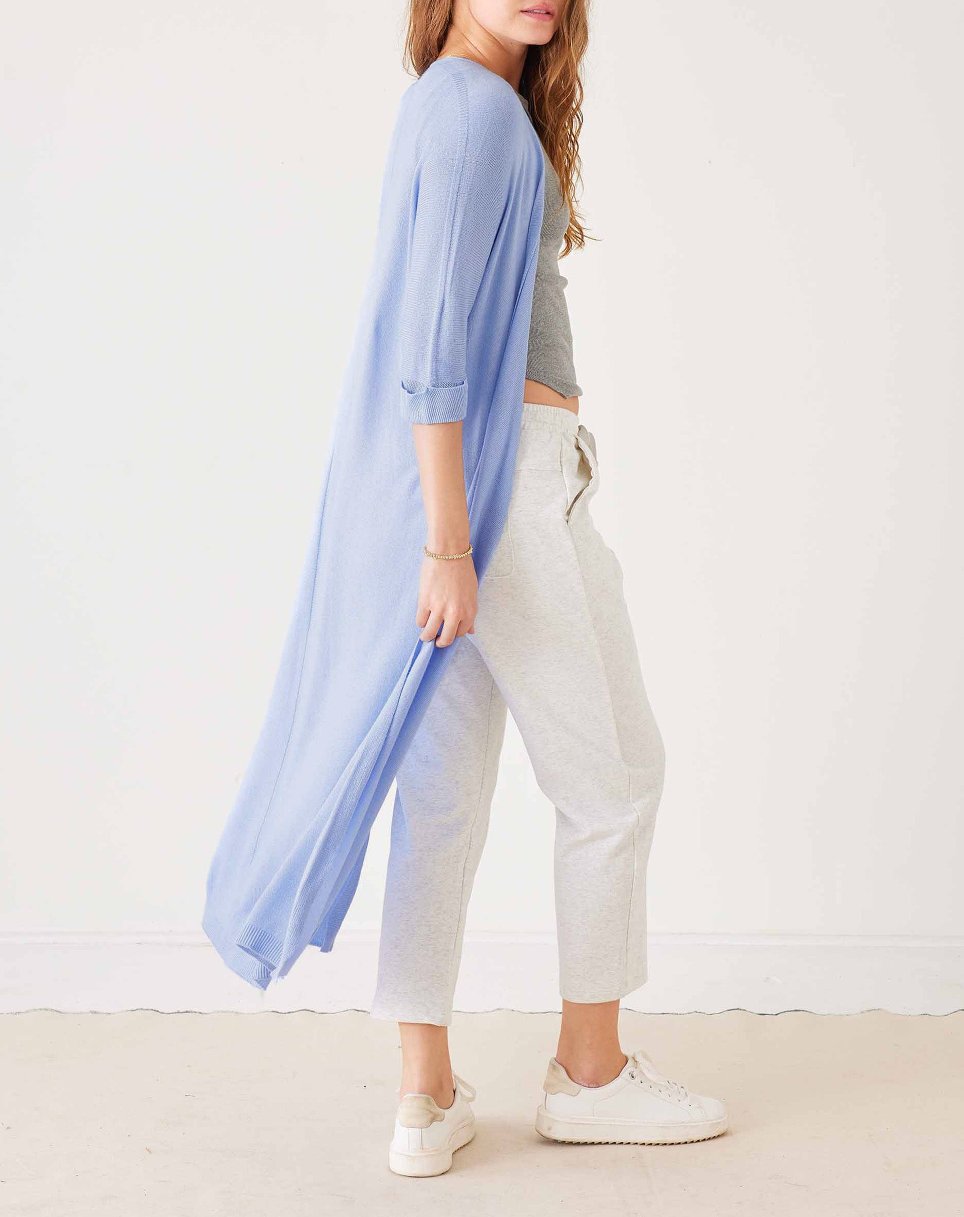 Women's Lightweight Baby Blue Short Sleeve Duster and Everyday Basic