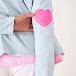 Women's Light Blue Oversized Tee with Pink Heart Patch on Elbow